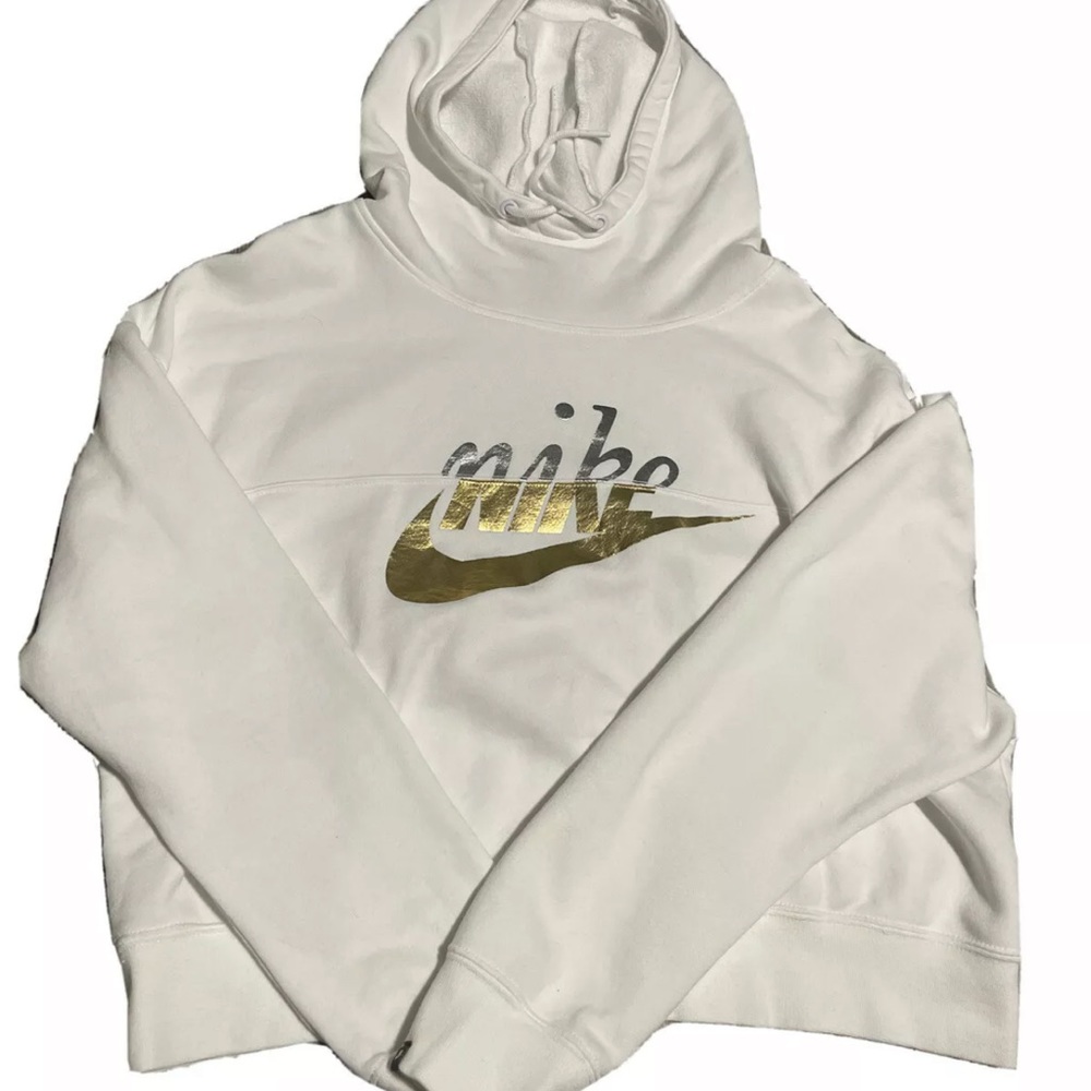 Nike Women’s Cropped Metallic Hoodie Size Medium, Gold & Silver New Without Tags